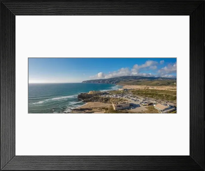 Framed Print : Rocky and sandy coastlines of Portugal ocean coast. Aerial view of Guincho beach Framed Print : Rocky and sandy coastlines of Portugal ocean coast. Aerial view of Guincho beach