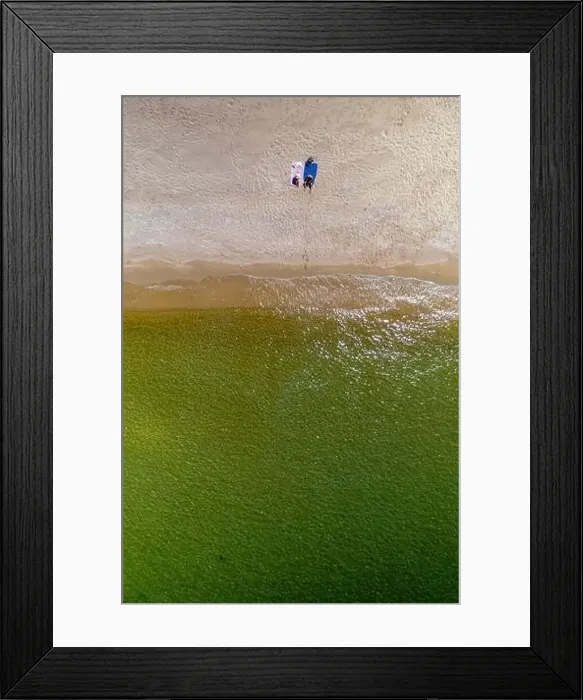 Framed Print : From above drone captured top view of a sandy beach in Sardinia Framed Print : From above drone captured top view of a sandy beach in Sardinia