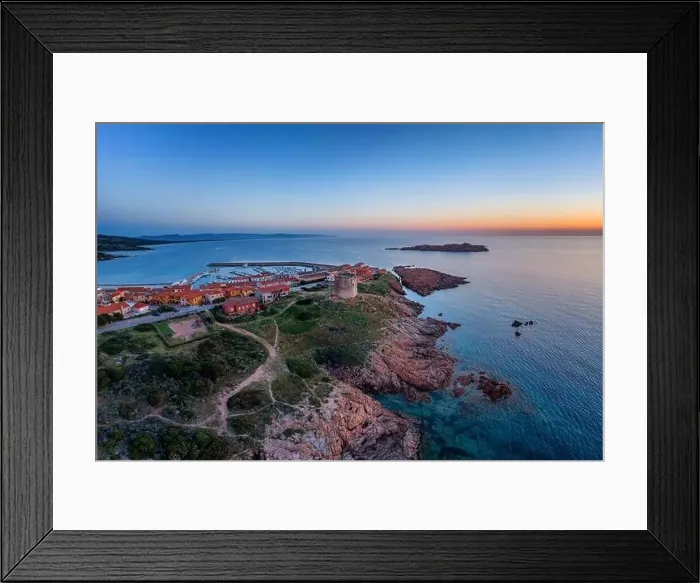 Framed Print : From above drone view of Castelsardo village with its historic tower Framed Print : From above drone view of Castelsardo village with its historic tower