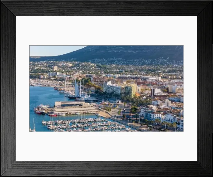 Framed Print : Aerial drone view of the coastal town named Denia Framed Print : Aerial drone view of the coastal town named Denia
