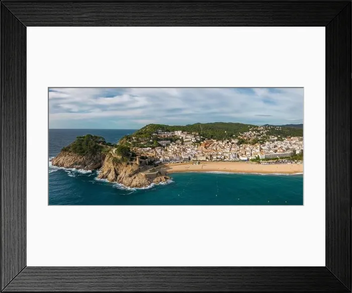 Framed Print : Aerial drone view of the coastal town named Tossa de Mar in the Costa Brava Spain