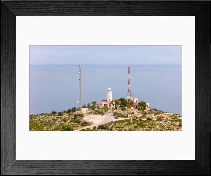 Framed Print : Aerial drone photo of the lighthouse on the cliffs of Cap de Sant Antoni