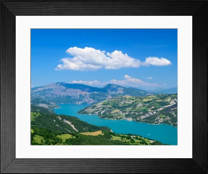 Framed Print : Aerial view on blue lake of Serre-Poncon Framed Print : Aerial view on blue lake of Serre-Poncon