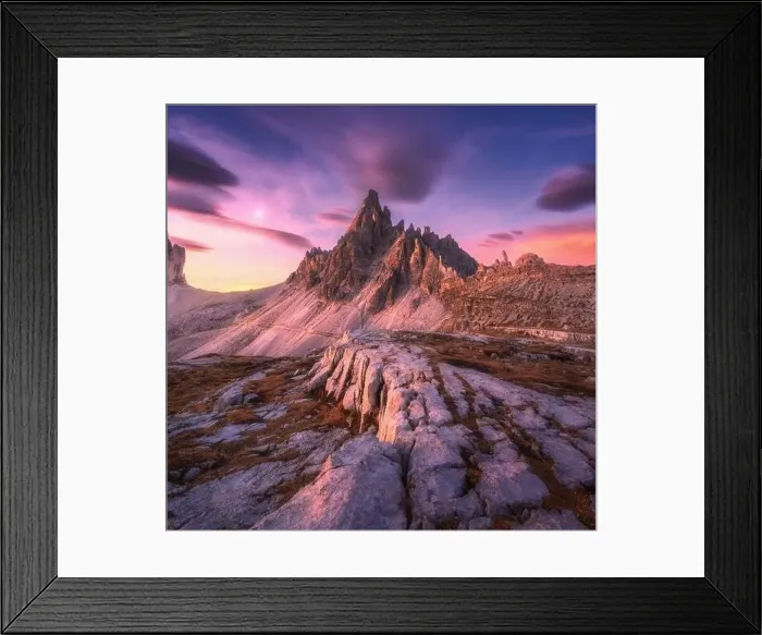 Framed Print : Alpine mountains and pink sky at colorful sunset in autumn Framed Print : Alpine mountains and pink sky at colorful sunset in autumn