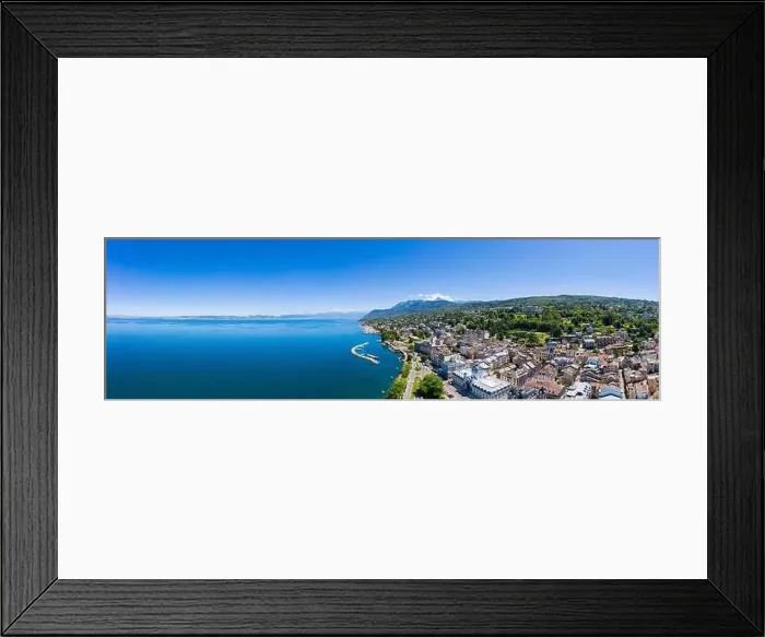 Framed Print : Aerial view of Evian (Evian-Les-Bains) city in Haute-Savoie in France Framed Print : Aerial view of Evian (Evian-Les-Bains) city in Haute-Savoie in France