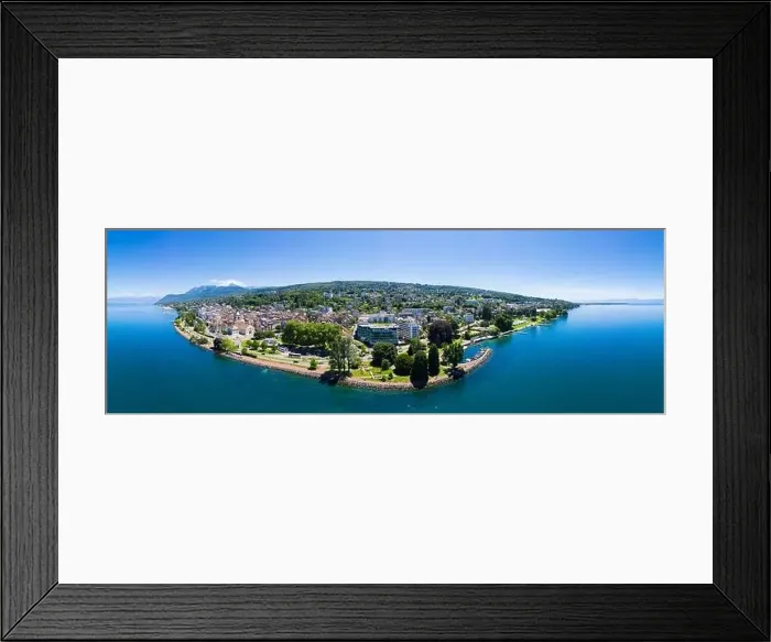 Framed Print : Aerial view of Evian (Evian-Les-Bains) city in Haute-Savoie in France Framed Print : Aerial view of Evian (Evian-Les-Bains) city in Haute-Savoie in France