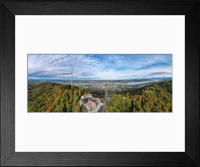 Framed Print : Drone view from mount Uetliberg to Zurich on Switzerland Framed Print : Drone view from mount Uetliberg to Zurich on Switzerland