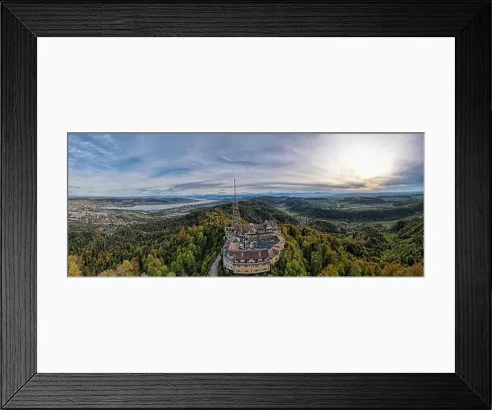 Framed Print : Drone view from mount Uetliberg to Zurich on Switzerland