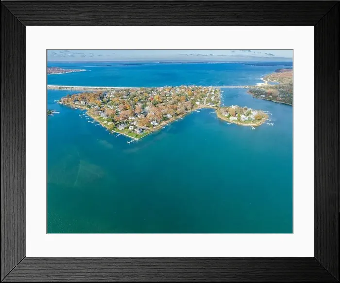 Framed Print : Aerial veiw of bay point and long beach, sag harbor, ny