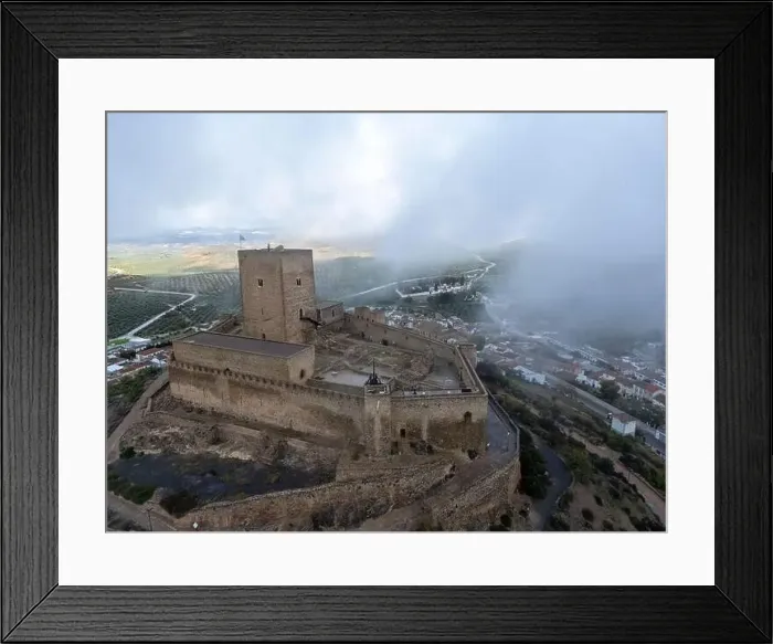 Framed Print : aerial drone view of the castle of Alcaudete in the province of Jaén, Spain