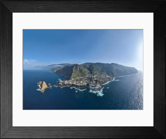 Framed Print : Aerial view of Porto Moniz with volcanic lava swimming pools Framed Print : Aerial view of Porto Moniz with volcanic lava swimming pools