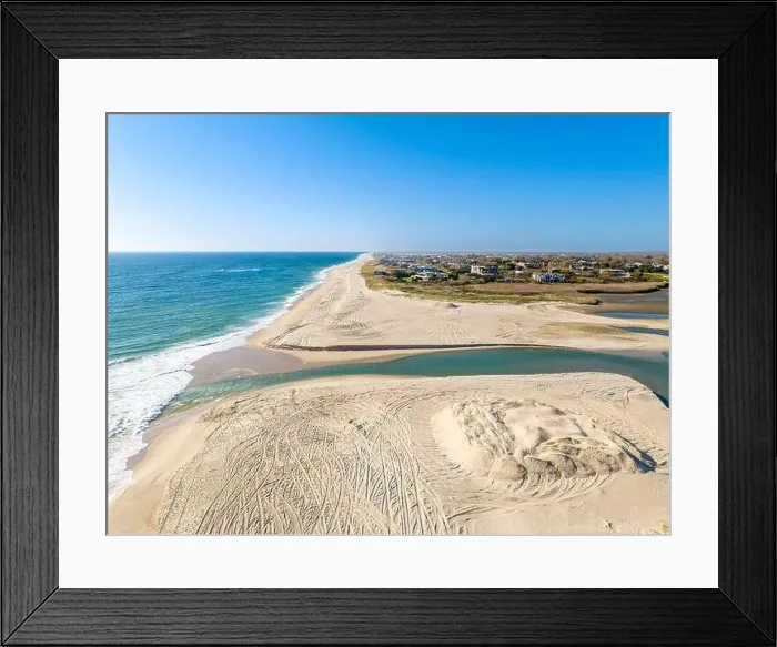 Framed Print : aerial view of the cut and a large pile of sand at sagaponack, ny Framed Print : aerial view of the cut and a large pile of sand at sagaponack, ny