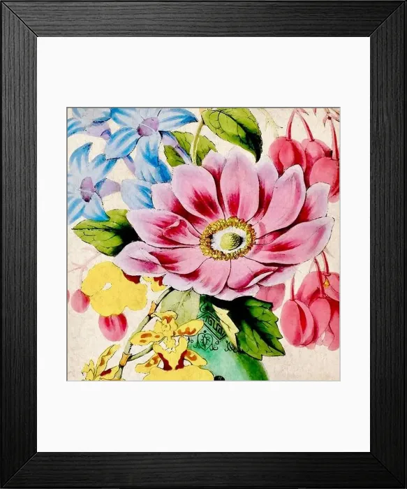 Framed Print : Digital floral watercolor vibes on textured beige Framed Print : Digital floral watercolor vibes on textured beige