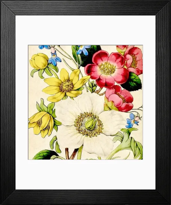 Framed Print : Digital floral watercolor vibes on textured beige Framed Print : Digital floral watercolor vibes on textured beige