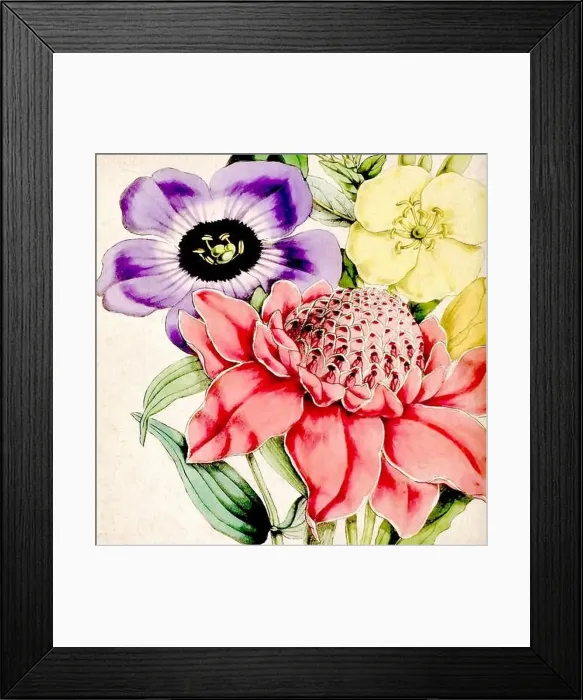 Framed Print : Digital floral watercolor vibes on textured beige Framed Print : Digital floral watercolor vibes on textured beige