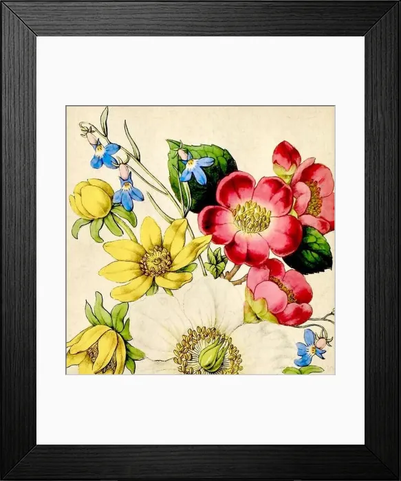 Framed Print : Digital floral watercolor vibes on textured beige Framed Print : Digital floral watercolor vibes on textured beige