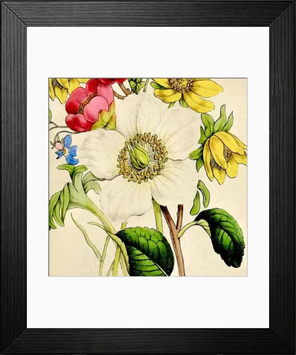 Framed Print : Digital floral watercolor vibes on textured beige Framed Print : Digital floral watercolor vibes on textured beige