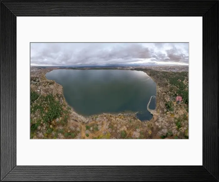 Framed Print : Autumn forest on lake shore at sunset and city on horizon, aerial view. Lake Shartash and Yekaterinburg, Russia Framed Print : Autumn forest on lake shore at sunset and city on horizon, aerial view. Lake Shartash and Yekaterinburg, Russia