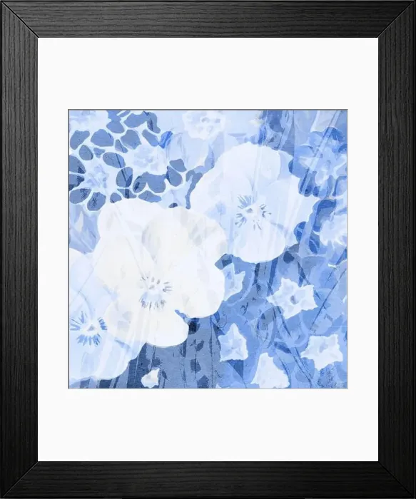Framed Print : Blue-toned square floral art, digitally created Framed Print : Blue-toned square floral art, digitally created