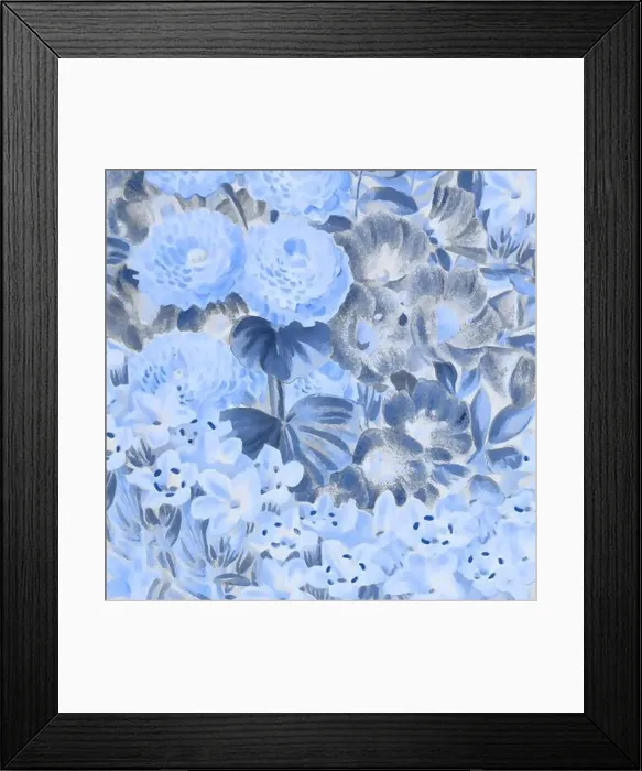 Framed Print : Blue-toned square floral art, digitally created Framed Print : Blue-toned square floral art, digitally created