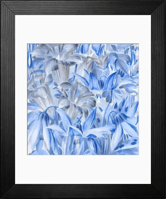 Framed Print : Blue-toned square floral art, digitally created Framed Print : Blue-toned square floral art, digitally created