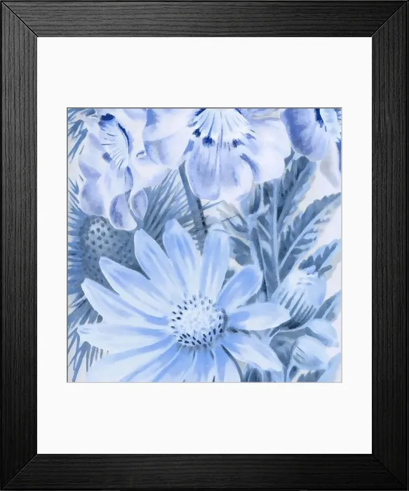 Framed Print : Blue-toned square floral art, digitally created Framed Print : Blue-toned square floral art, digitally created