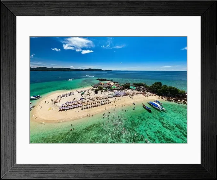 Framed Print : Aerial view drone shot of Amazing small island beautiful tropical sandy beach landscape view at koh Khai maew Island in Framed Print : Aerial view drone shot of Amazing small island beautiful tropical sandy beach landscape view at koh Khai maew Island in