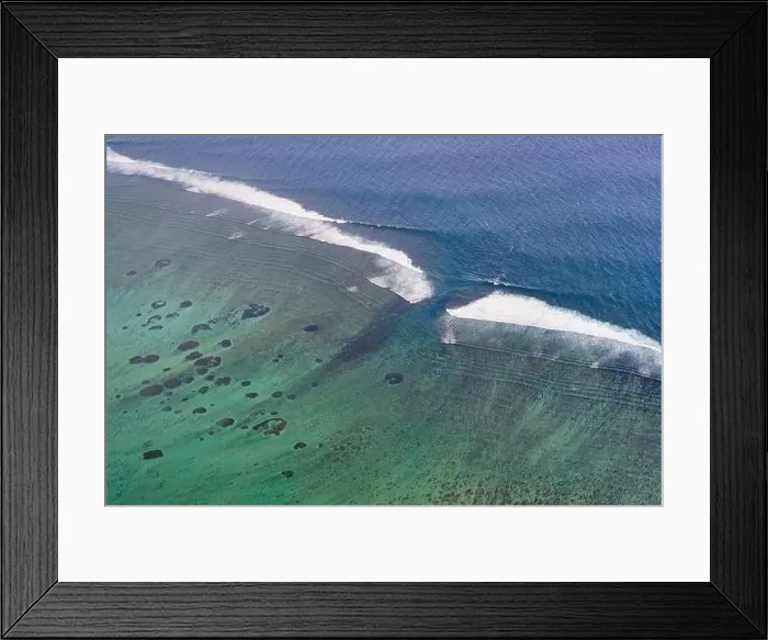 Framed Print : Surf on the Ocean with Waves Breaking at a Reef on Mauritius Framed Print : Surf on the Ocean with Waves Breaking at a Reef on Mauritius