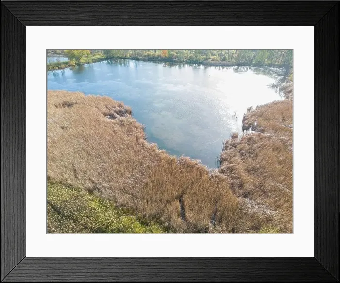 Framed Print : Aerial view of beautiful smooth green waters of a lake on a sunny autumn day Framed Print : Aerial view of beautiful smooth green waters of a lake on a sunny autumn day