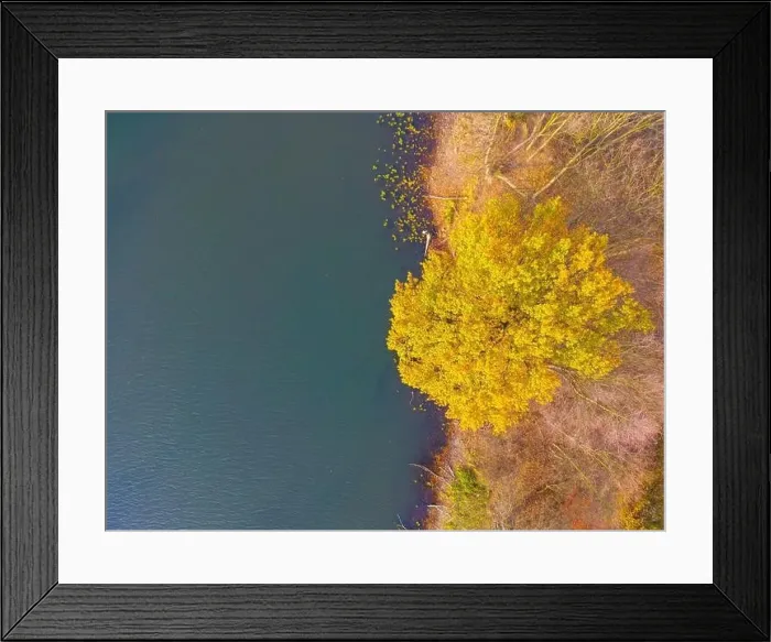 Framed Print : Aerial view of beautiful smooth green waters of a lake on a sunny autumn day Framed Print : Aerial view of beautiful smooth green waters of a lake on a sunny autumn day