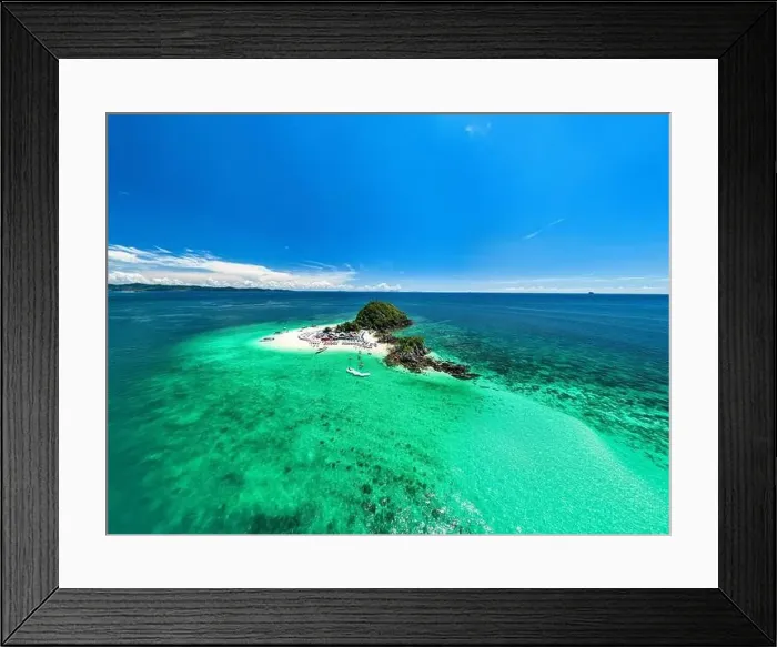Framed Print : Aerial view drone shot of Amazing small island beautiful tropical sandy beach landscape view at koh Khai maew Island in Framed Print : Aerial view drone shot of Amazing small island beautiful tropical sandy beach landscape view at koh Khai maew Island in
