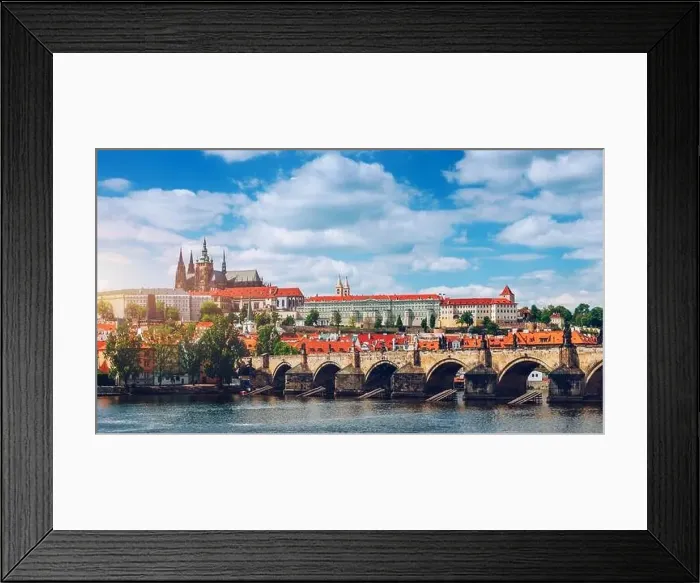 Framed Print : Prague scenic spring view of the Prague Old Town pier architecture Charles Bridge over Vltava river in Prague Framed Print : Prague scenic spring view of the Prague Old Town pier architecture Charles Bridge over Vltava river in Prague