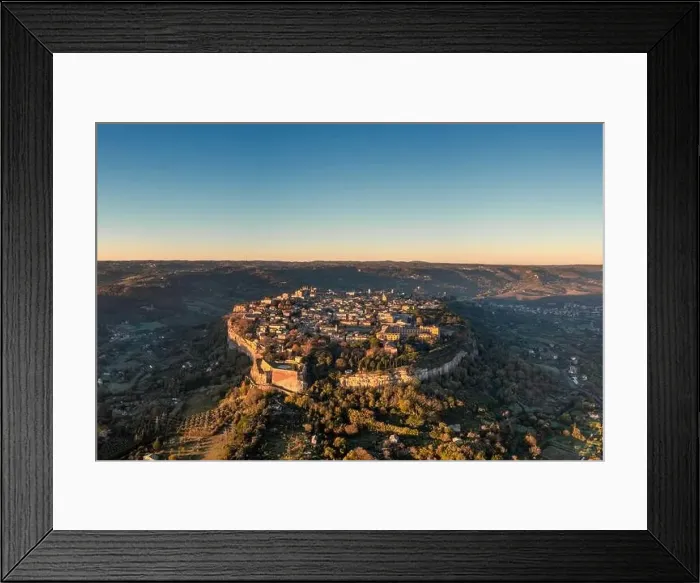 Framed Print : drone landscape view of the historic clifftop city of Orvieto in Italy at sunrise Framed Print : drone landscape view of the historic clifftop city of Orvieto in Italy at sunrise