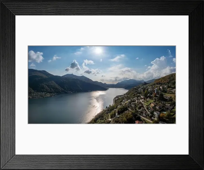 Framed Print : An aerial panorama view of Vico Morcote village and Lake Lugano in southern Switzerland Framed Print : An aerial panorama view of Vico Morcote village and Lake Lugano in southern Switzerland