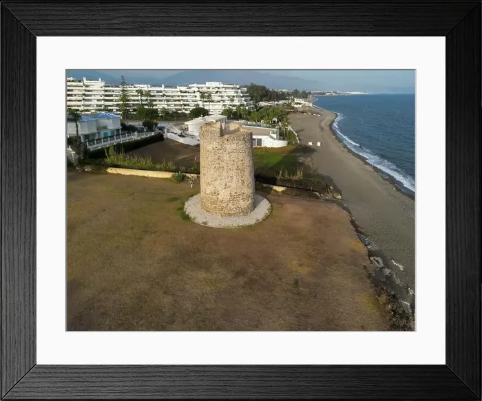 Framed Print : aerial view of the beach of linda vista next to the tower of las bóvedas in the municipality of Marbella, Andalusia Framed Print : aerial view of the beach of linda vista next to the tower of las bóvedas in the municipality of Marbella, Andalusia