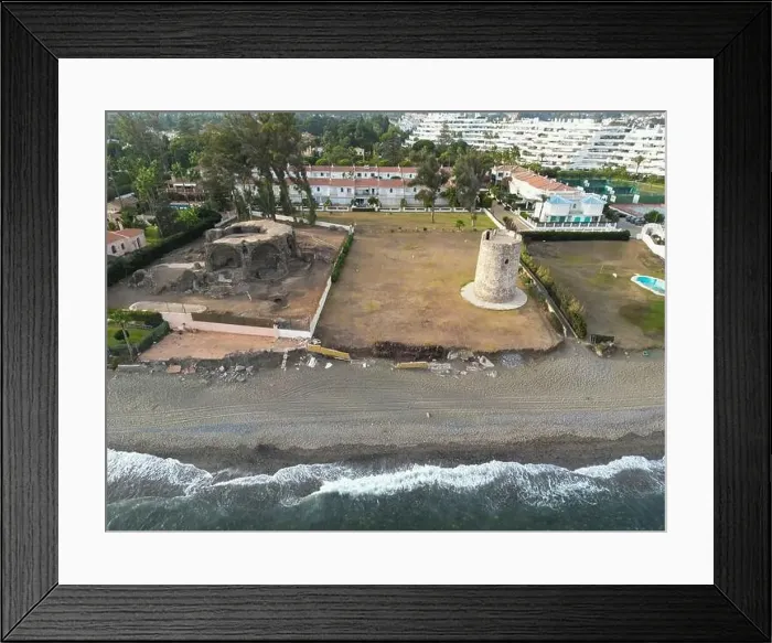 Framed Print : aerial view of the beach of linda vista next to the tower of las bóvedas in the municipality of Marbella, Andalusia Framed Print : aerial view of the beach of linda vista next to the tower of las bóvedas in the municipality of Marbella, Andalusia