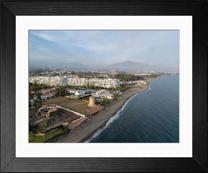 Framed Print : aerial view of the beach of linda vista next to the tower of las bóvedas in the municipality of Marbella, Andalusia Framed Print : aerial view of the beach of linda vista next to the tower of las bóvedas in the municipality of Marbella, Andalusia