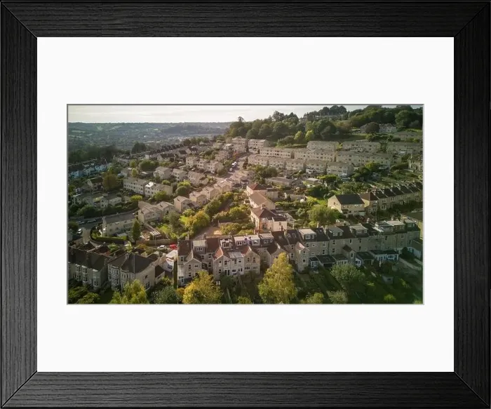 Framed Print : Aerial drone view of Marshfield Way, in the Fairfield Park part of Bath UK. (17-10-2023) Framed Print : Aerial drone view of Marshfield Way, in the Fairfield Park part of Bath UK. (17-10-2023)