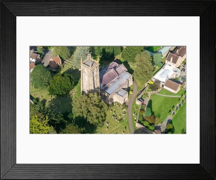 Framed Print : Aerial drone view over St Andrews Church, Chew Magna, Bristol, UK. (03-09-2023)