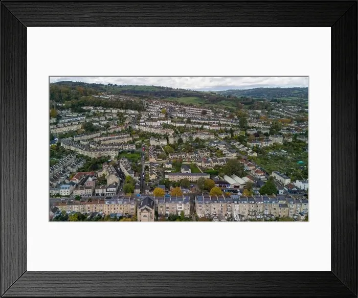 Framed Print : Aerial drone view, looking up Upper East Hayes, just off from the London Road, Bath UK. (31-10-2023) Framed Print : Aerial drone view, looking up Upper East Hayes, just off from the London Road, Bath UK. (31-10-2023)