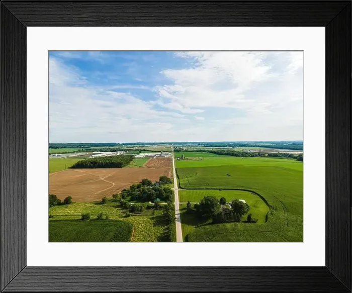 Framed Print : Open fields around rural road in midwest wisconsin during summertime Framed Print : Open fields around rural road in midwest wisconsin during summertime