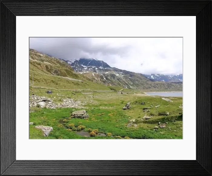 Framed Print : scenic view of the lake Montespluga in Valley Chiavenna, Lombardy, Italy Framed Print : scenic view of the lake Montespluga in Valley Chiavenna, Lombardy, Italy