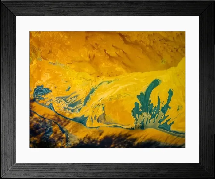 Framed Print : Abstract patterns formed from the toxic waste due to the copper and gold mining operations Framed Print : Abstract patterns formed from the toxic waste due to the copper and gold mining operations