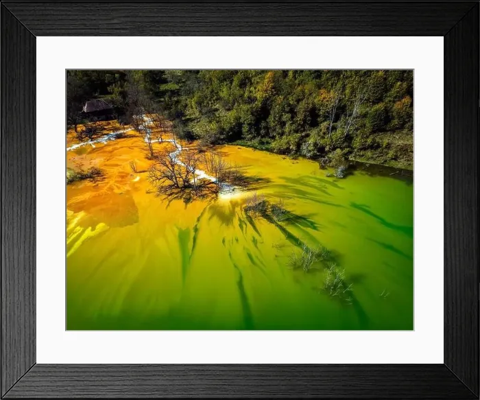 Framed Print : Abstract patterns formed of toxic waste from copper and gold mining operations Framed Print : Abstract patterns formed of toxic waste from copper and gold mining operations