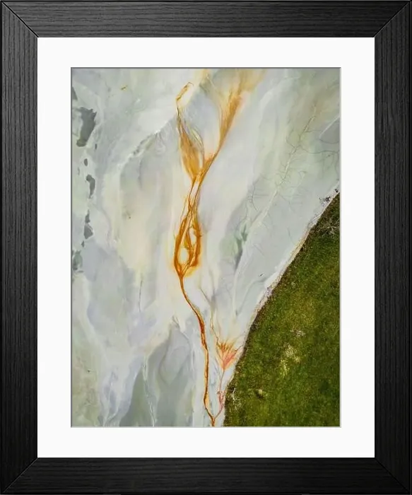 Framed Print : Abstract patterns formed in the shape of a flower of toxic waste from mining operations Framed Print : Abstract patterns formed in the shape of a flower of toxic waste from mining operations