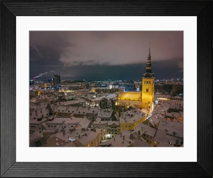 Framed Print : Tallinn Old Town at Night in Winter Aerial View Framed Print : Tallinn Old Town at Night in Winter Aerial View