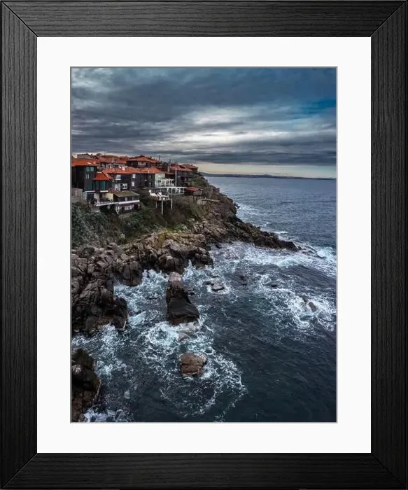 Framed Print : Aerial view to a houses on cliff near to the sea in Sozopol, Bulgaria Framed Print : Aerial view to a houses on cliff near to the sea in Sozopol, Bulgaria
