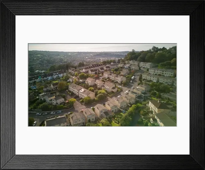 Framed Print : Aerial drone view of Marshfield Way, in the Fairfield Park part of Bath UK. (17-10-2023) Framed Print : Aerial drone view of Marshfield Way, in the Fairfield Park part of Bath UK. (17-10-2023)