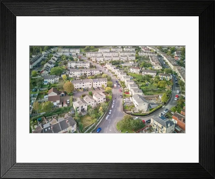 Framed Print : Aerial drone view of Marshfield Way, in the Fairfield Park part of Bath UK. (17-10-2023) Framed Print : Aerial drone view of Marshfield Way, in the Fairfield Park part of Bath UK. (17-10-2023)