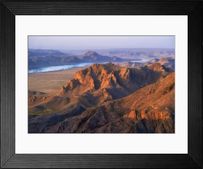 Framed Print : beautiful and big Steppe mountains near the big Ili river in Kazakhstan, view from the top at sunset Framed Print : beautiful and big Steppe mountains near the big Ili river in Kazakhstan, view from the top at sunset